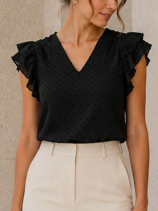 J. Crew Tops - J. Crew Black Ruffle Swiss Dot Blouse